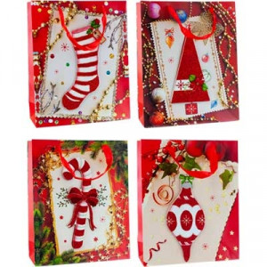 Пакет подарунковий Новорічний 26х32х10 см 00089М