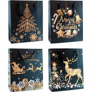 Пакет подарунковий Новорічний 26х32х10 см 00087М