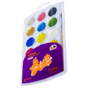 Набір акварельних фарб з пензликом Гама 12 + 6 кольорів 400111