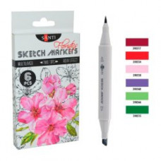 Набор скетч-маркеров двусторонних Santi 6 цветов