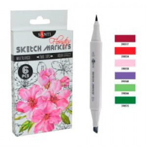 Набор скетч-маркеров двусторонних Santi 6 цветов