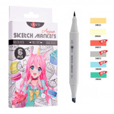 Набор скетч-маркеров двусторонних Santi 6 цветов
