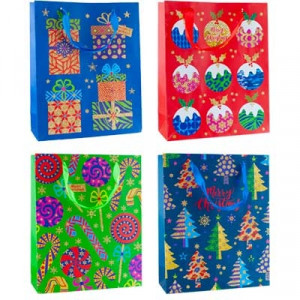 Пакет подарунковий Новорічний 26х32х10 см 00081М
